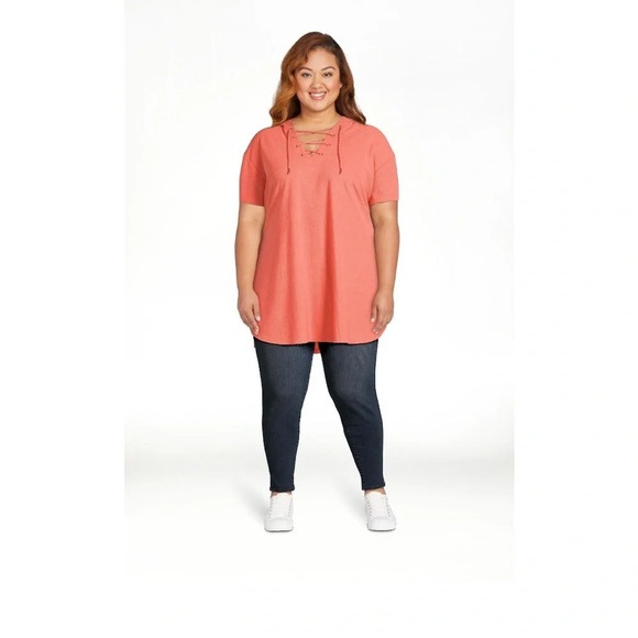 Melon Juice Colored Lace Up Hoodie Cover Up/ Top Size L - Picture 5 of 6